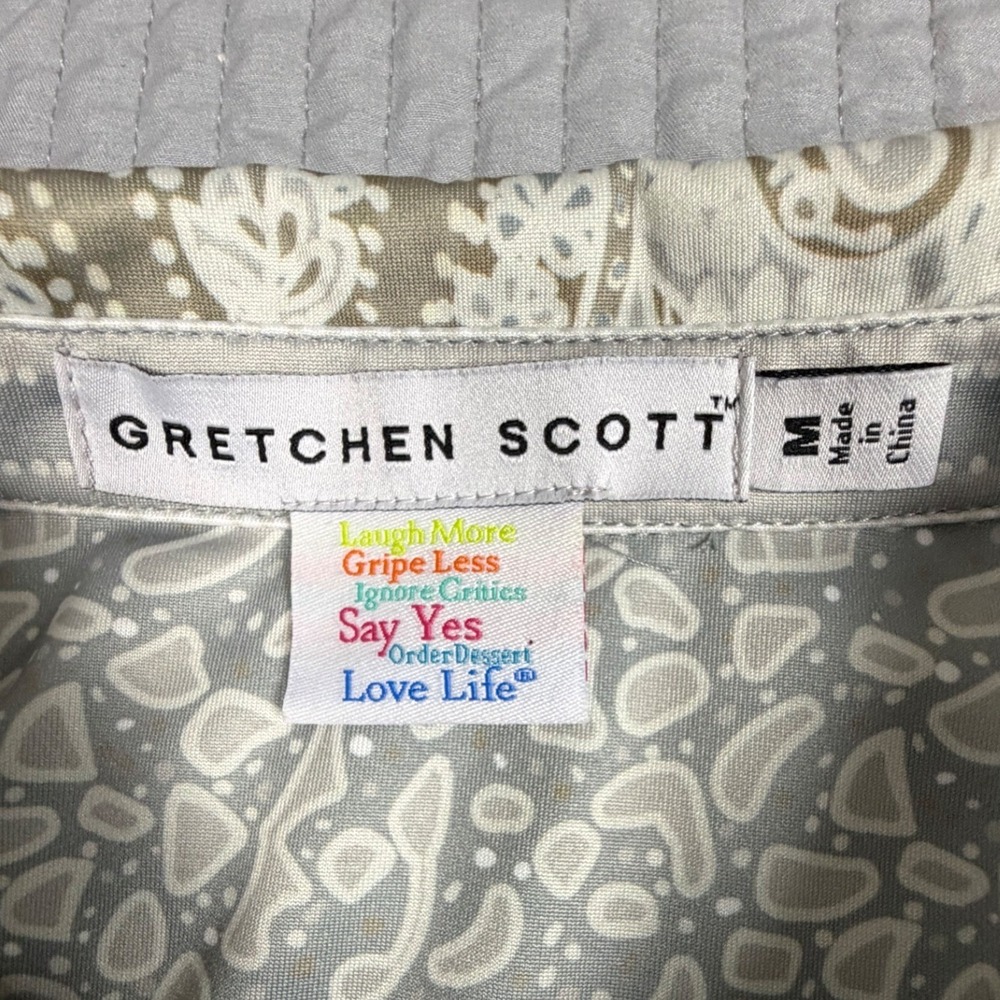Gretchen Scott Grey Taupe Paisley Print 3/4 Sleeve Shift Dress Womens Medium - Picture 6 of 6